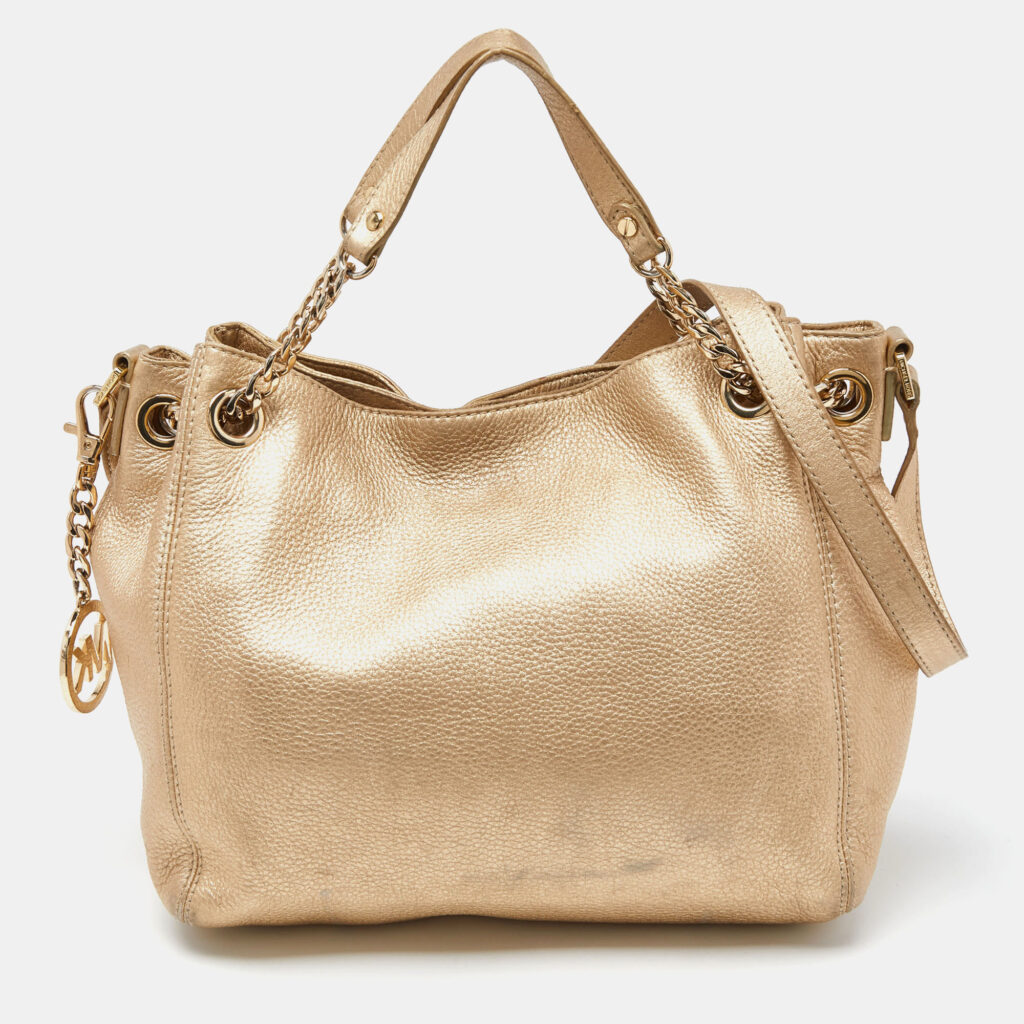 luxury-women-michael-michael-kors-used-handbags-p965064-002 MICHAEL Michael Kors Gold Leather Frankie Drawstring Bag