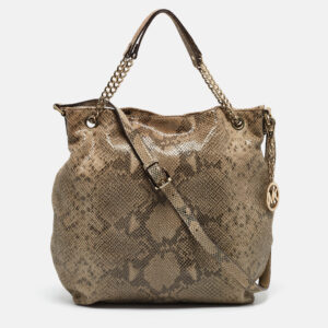 MICHAEL Michael Kors Grey Snakeskin Embossed Leather Cynthia Shoulder Bag