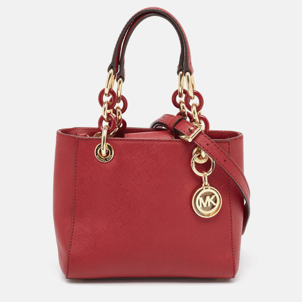 luxury-women-michael-michael-kors-used-handbags-p975912-015 MICHAEL Michael Kors Red Leather Mini Cynthia Tote
