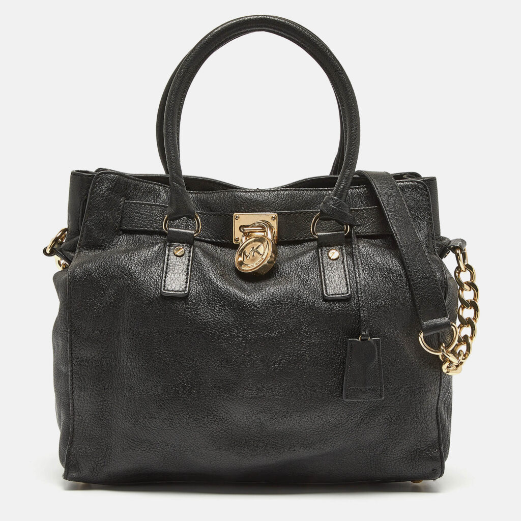 luxury-women-michael-michael-kors-used-handbags-p980496-022 MICHAEL Michael Kors Black Leather Large Hamilton North South Tote