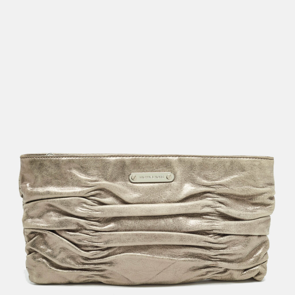 luxury-women-michael-michael-kors-used-handbags-p994212-005 MICHAEL Michael Kors Metallic Leather Webster Ruched Clutch