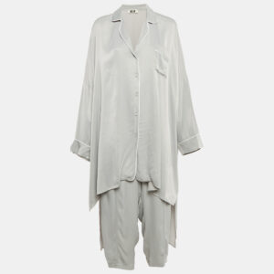 Miin Grey Crepe Shirt Dress and Pants Set M