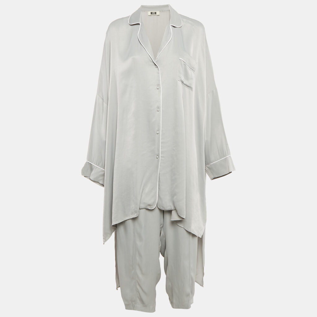 luxury-women-miin-used-clothes-p1098058-002 Miin Grey Crepe Shirt Dress and Pants Set M