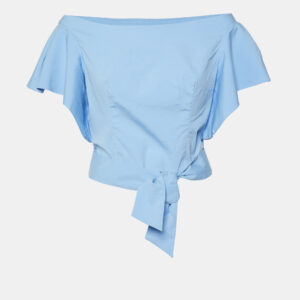Milly Blue Cotton Off-Shoulder Tie-Up Waist Detail Top S