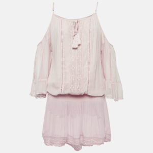 Miss June Pink Crepe Lace Trimmed Short Dress M