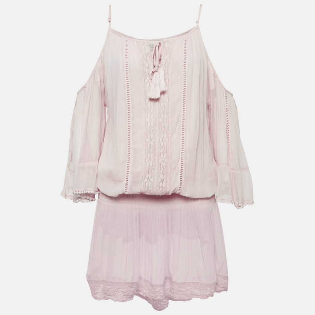 luxury-women-miss-june-used-clothes-p1158281-006 Miss June Pink Crepe Lace Trimmed Short Dress M
