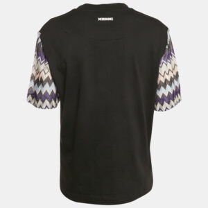 Missoni Black Zigzag Raschel Sleeve Jersey T-Shirt L