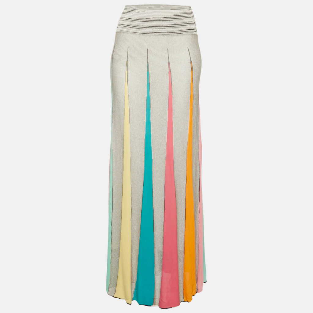 luxury-women-missoni-sport-used-clothes-p1159659-003 Missoni Sport Grey Striped Knit Flared Maxi Skirt M