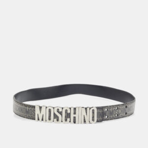 Moschino Black/Grey Printed Leather Classic Logo Waist Belt