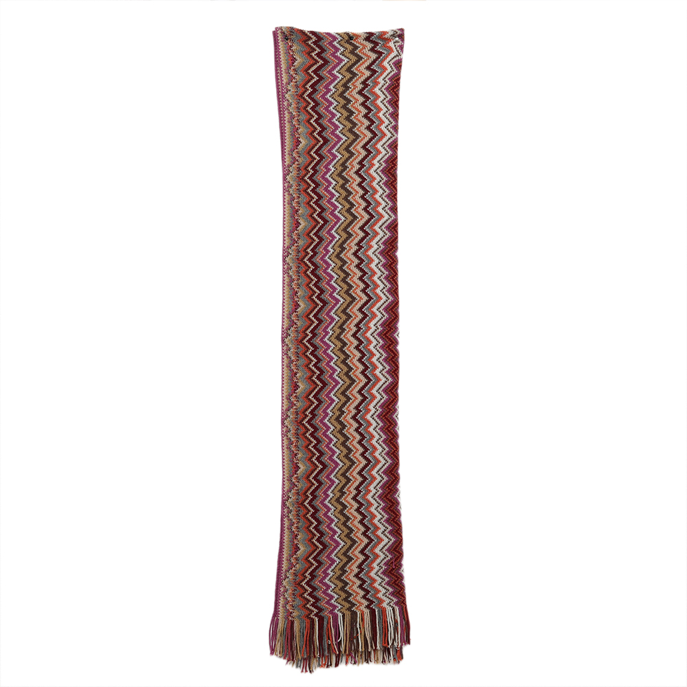 luxury-women-missoni-used-accessories-p614741-004-1 Missoni Multicolor Chevron Pattern Wool Knit Fringed Stole
