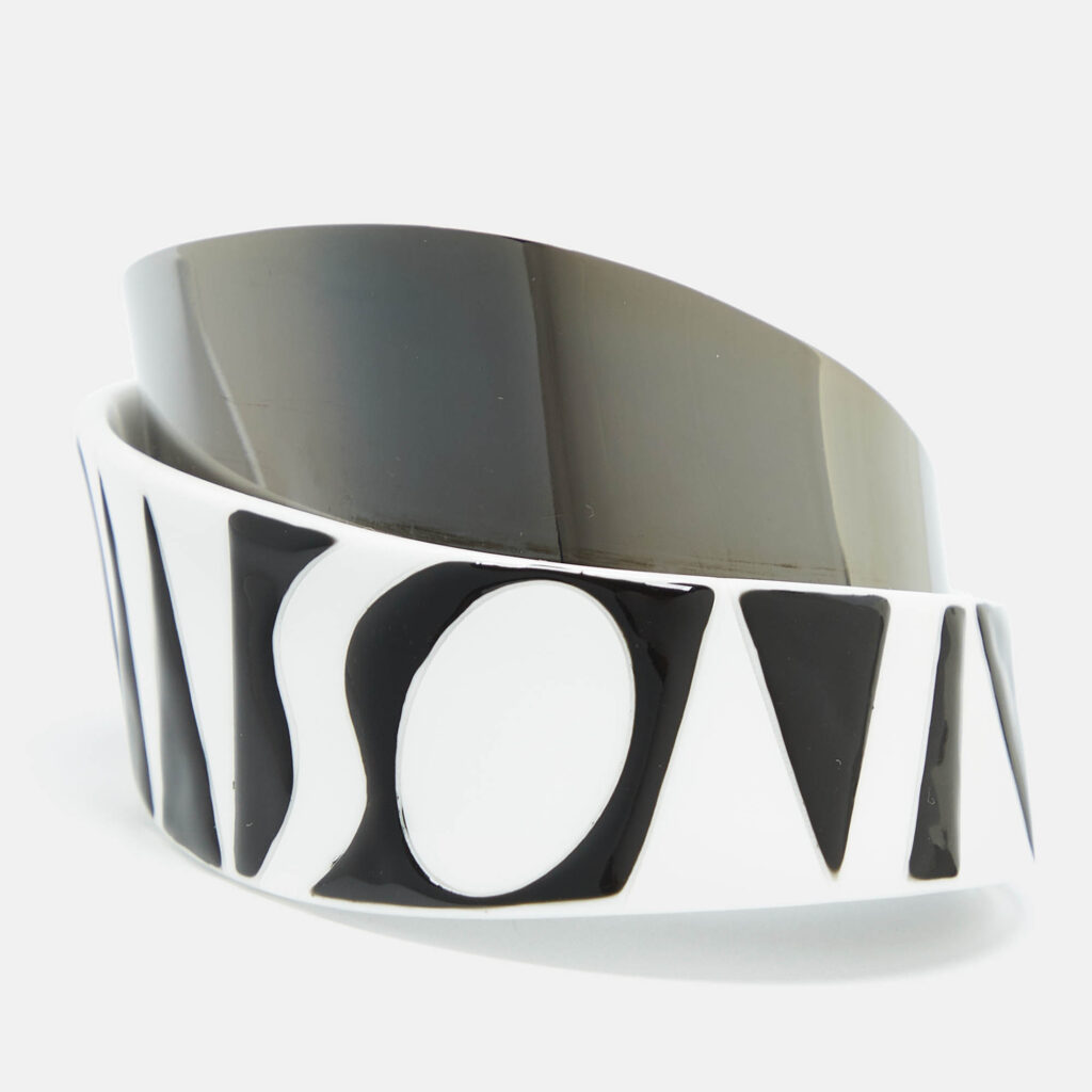 luxury-women-missoni-used-accessories-p960428-002 Missoni Monochrome Logo Resin Gunmetal Tone Cuff Bracelet
