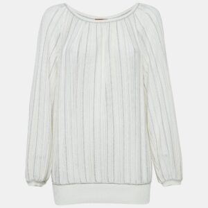 Missoni White Pinhole Lurex Knit Round Neck Top M