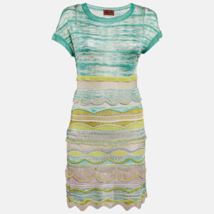 missoni green stretch knit ruffled mini dress s