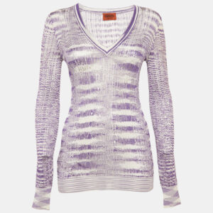 Missoni Purple/White Stretch Knit Sheer Top S