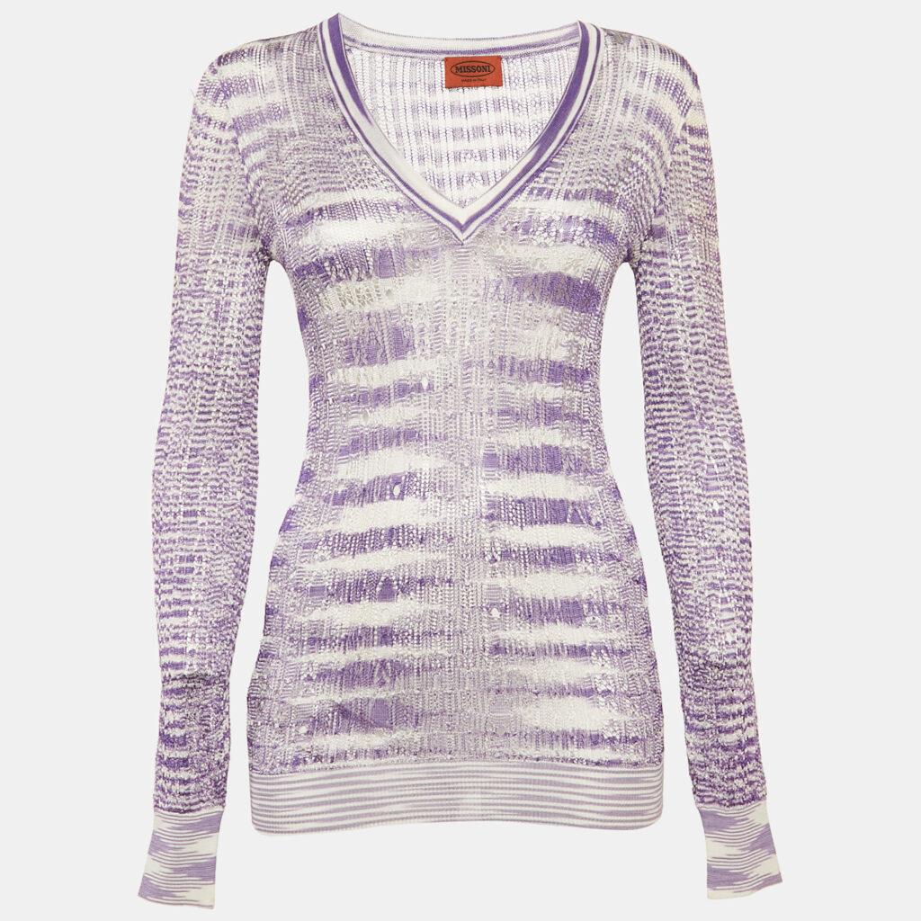 Missoni Purple/White Stretch Knit Sheer Top S