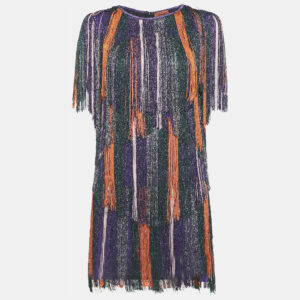 Missoni Purple Lurex Knit Fringed Mini Dress S
