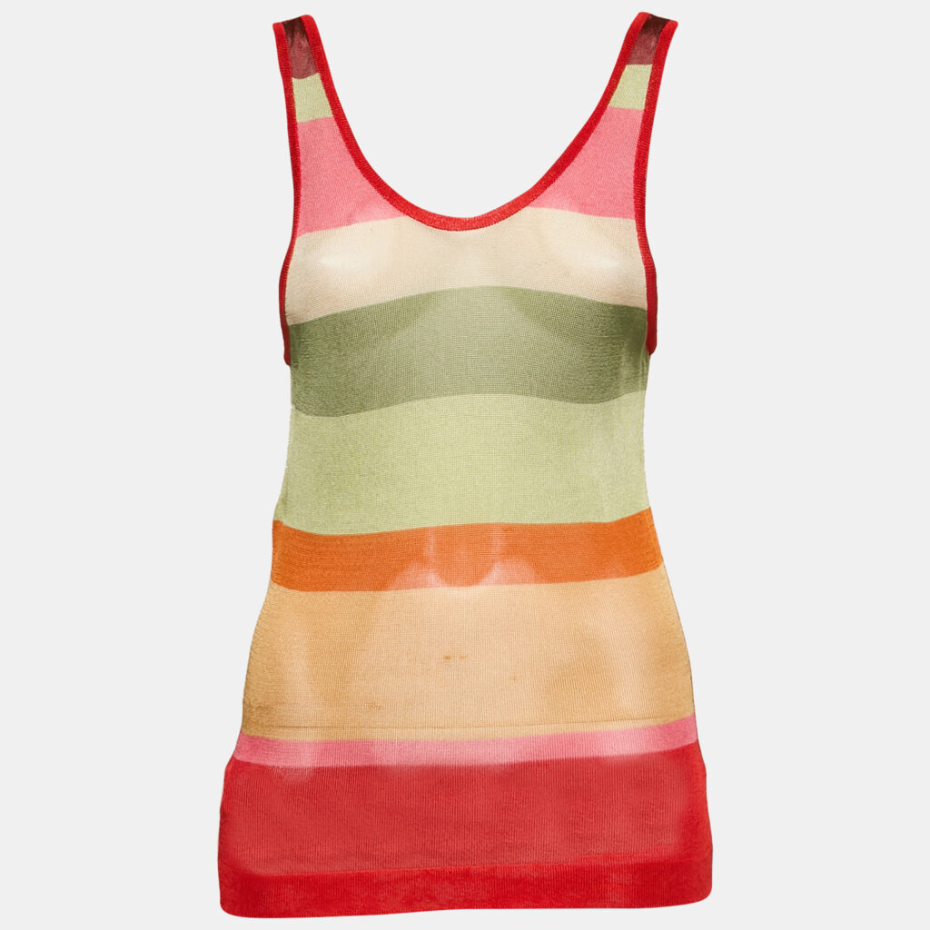 luxury-women-missoni-used-clothes-p1151915-002 Missoni Multicolor Striped Knit Sheer Tank Top L