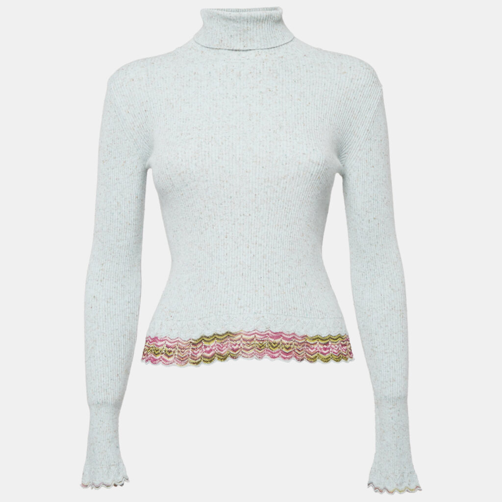 luxury-women-missoni-used-clothes-p1160074-004 Missoni Light blue Rib Knit Turtle Neck Long Sleeve Sweater S