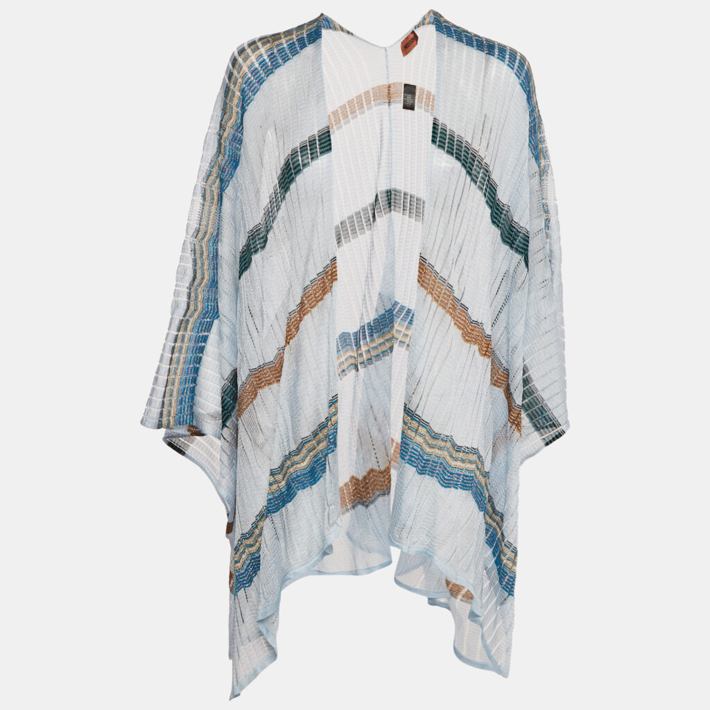 M Missoni Blue Lurex Knit Open Front Cardigan One Size