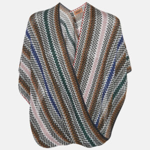 Missoni Multicolor Lurex Knit Draped Fringe Detail Asymmetric Poncho One Size