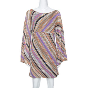 M Missoni Multicolor Perforated Knit Long Sleeve Dress M