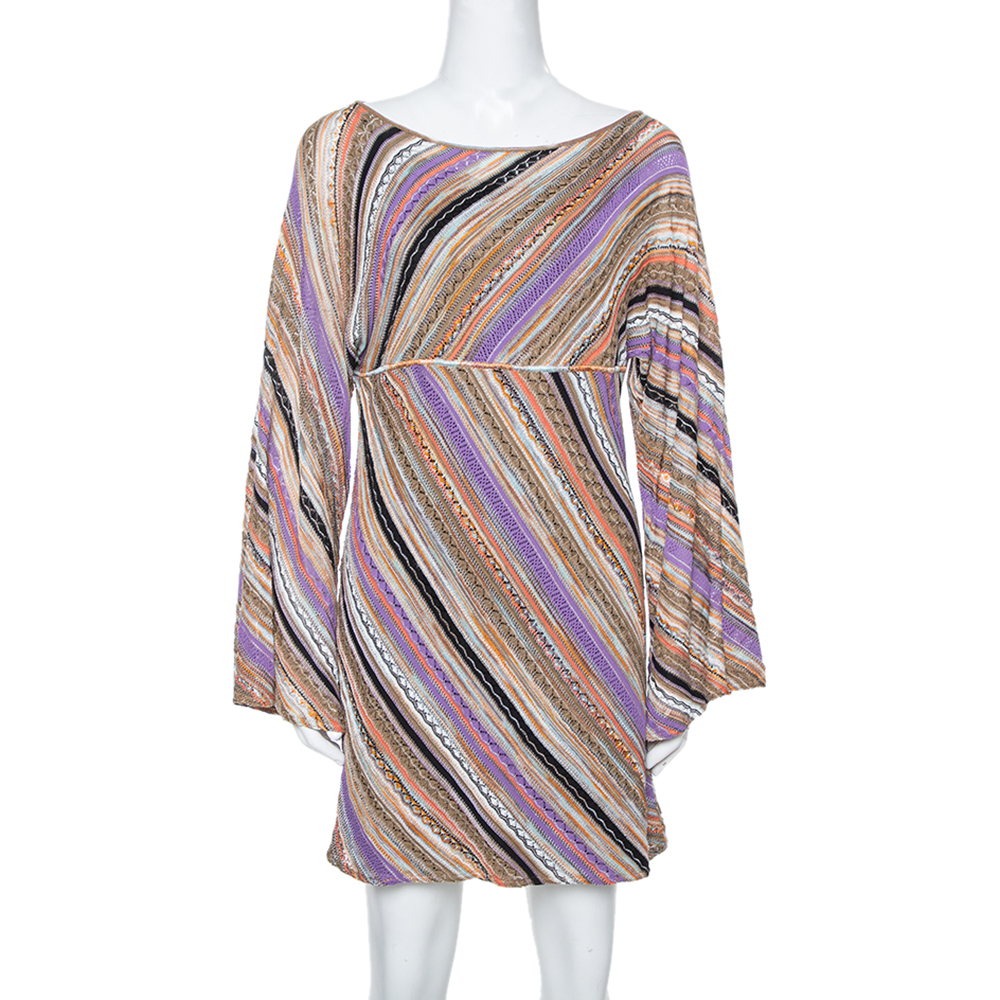 luxury-women-missoni-used-clothes-p354591-006 M Missoni Multicolor Perforated Knit Long Sleeve Dress M