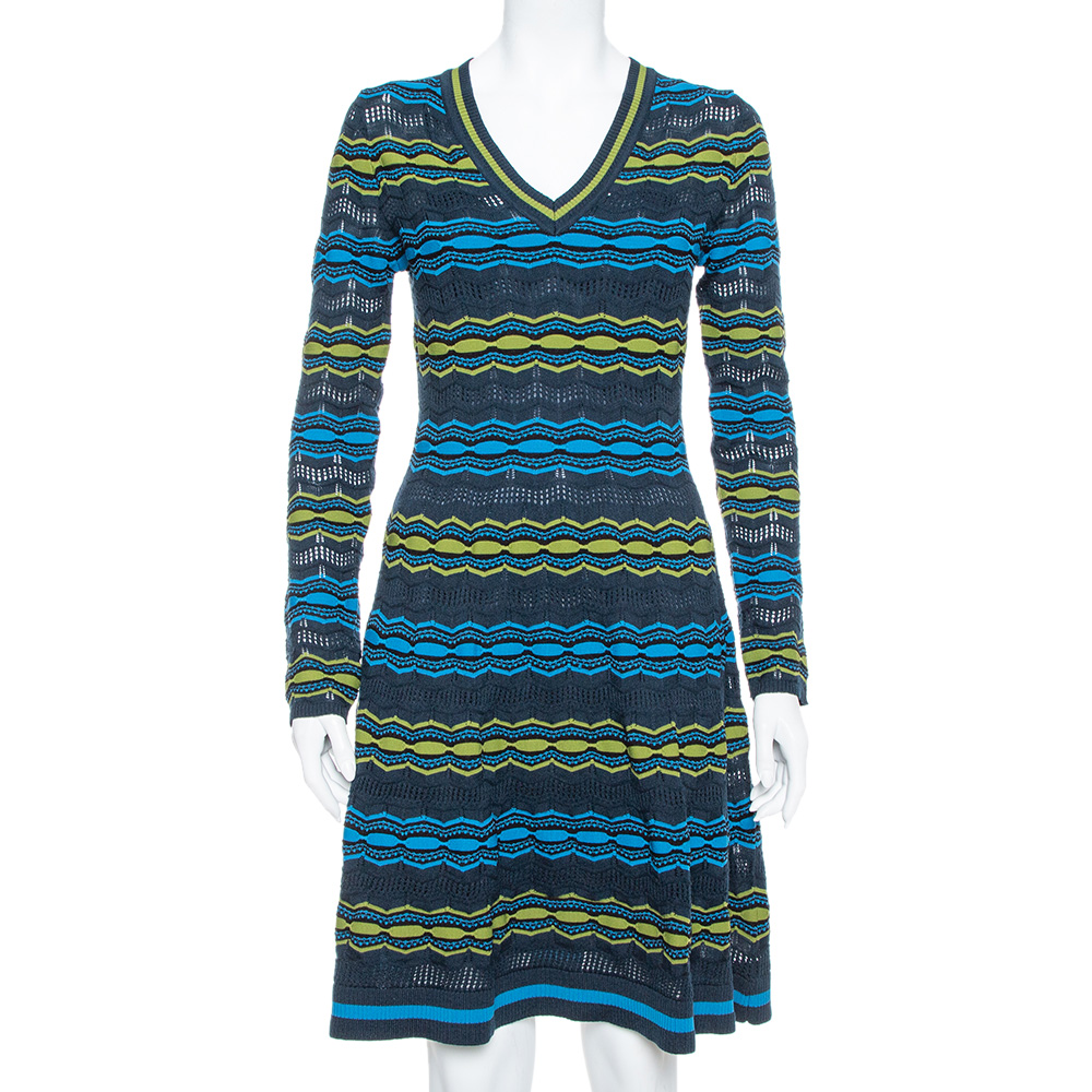 luxury-women-missoni-used-clothes-p381741-001 M Missoni Multicolor Perforated Knit Fit & Flare Midi Dress M