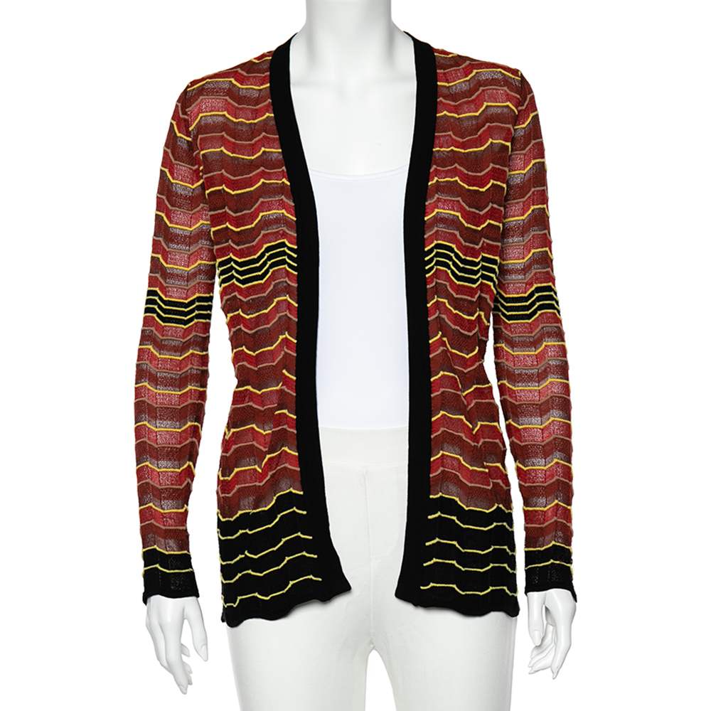 luxury-women-missoni-used-clothes-p487906-003 M Missoni Burnt Orange Patterned Knit Open Front Cardigan S