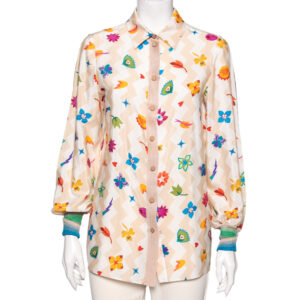 Missoni Cream Printed Crepe & Knit Trim Detailed Button Front Shirt M