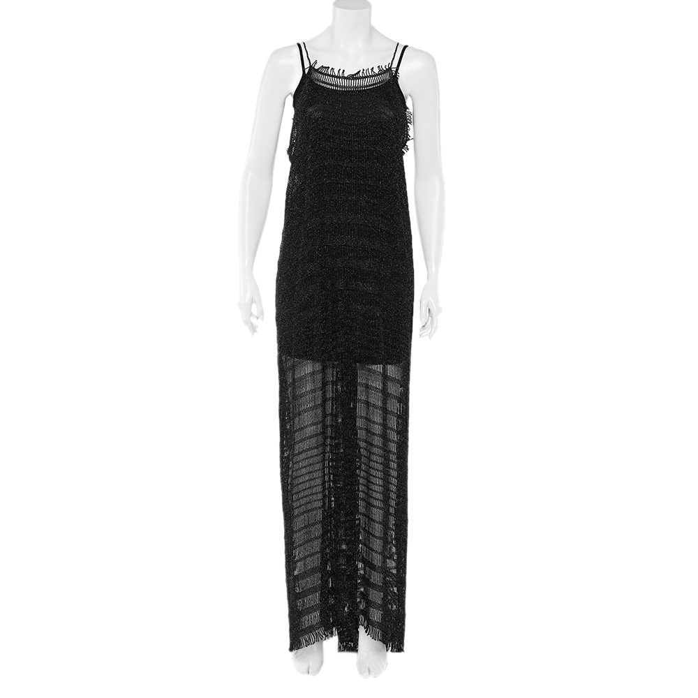 luxury-women-missoni-used-clothes-p618375-002-2 Missoni Black Lurex Crochet Knit Maxi Dress M
