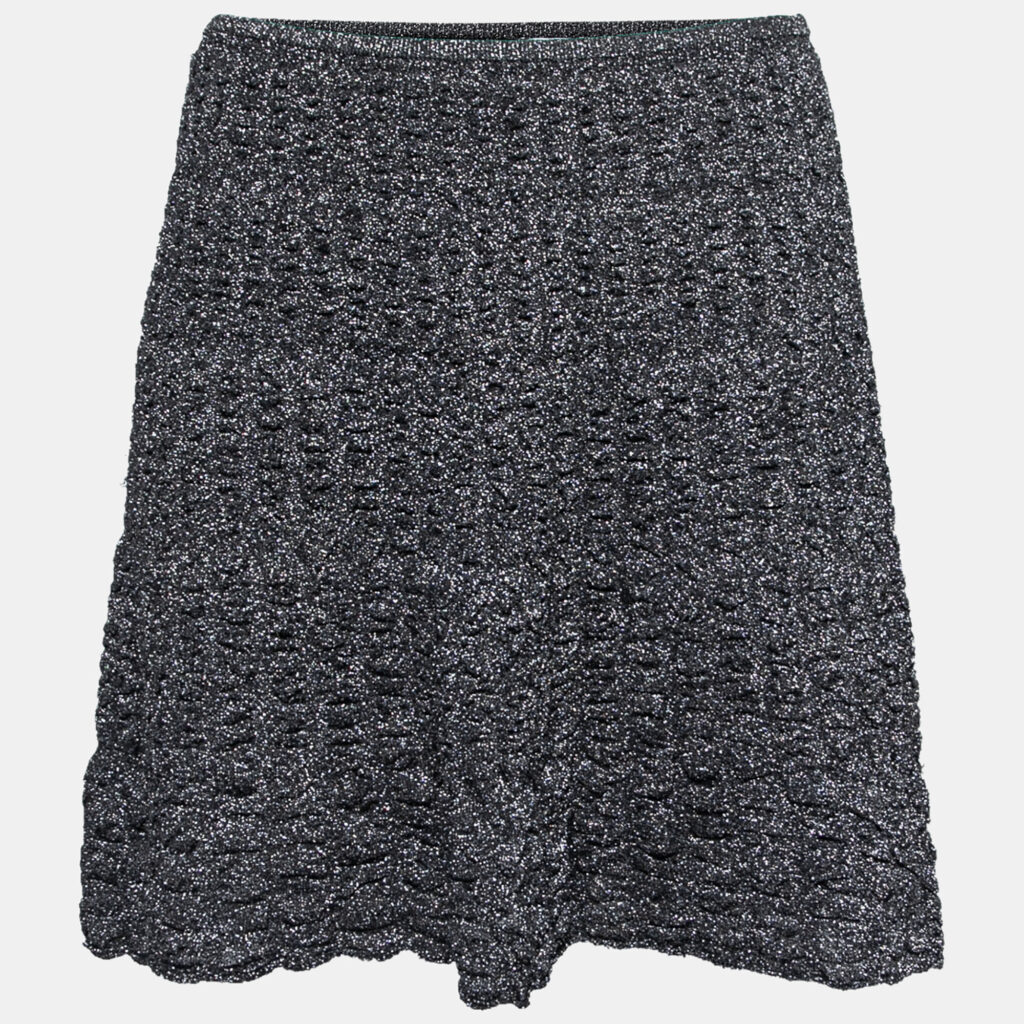luxury-women-missoni-used-clothes-p682474-003 M Missoni Metallic Grey Lurex Knit Textured Flared Skirt S