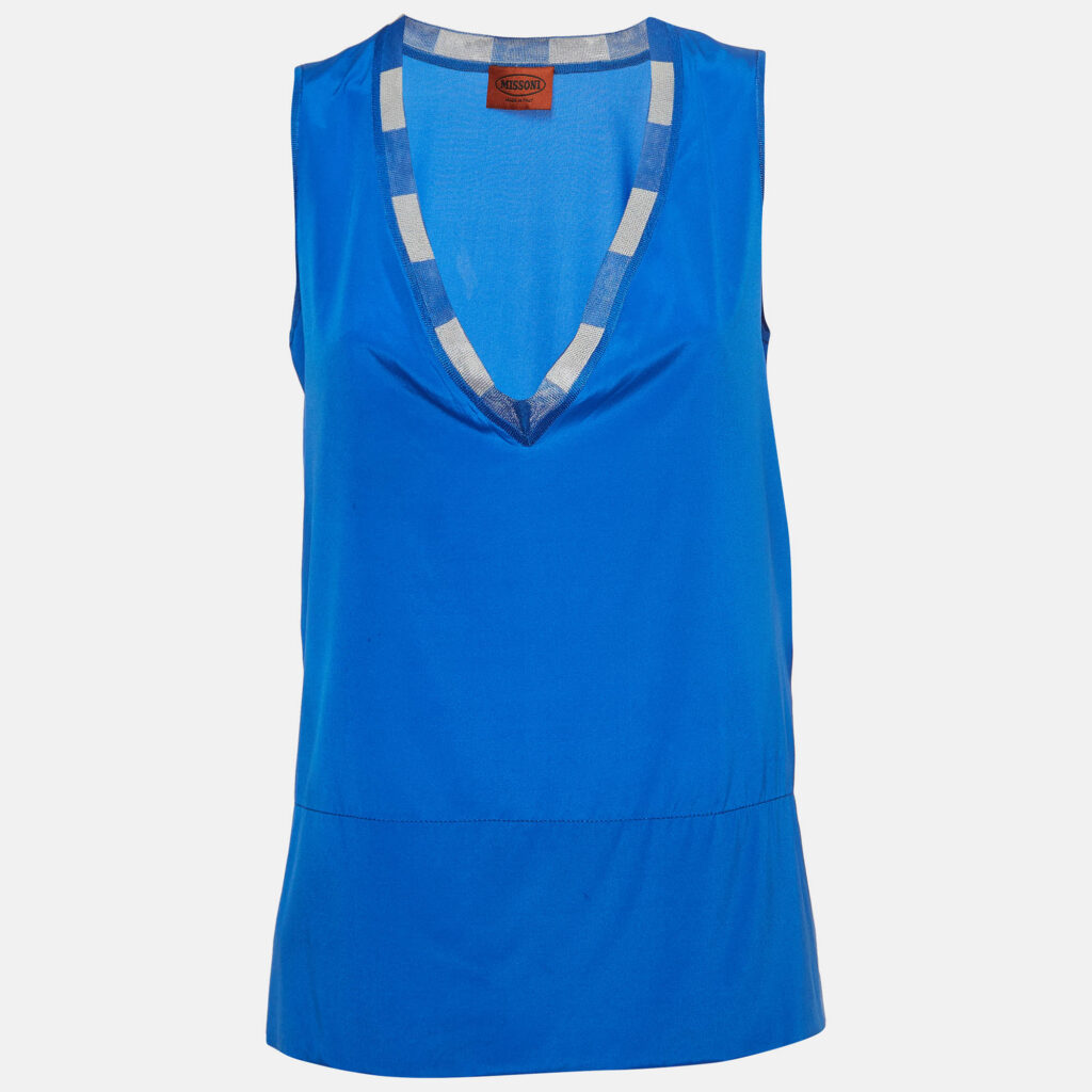 luxury-women-missoni-used-clothes-p912190-001 Missoni Blue Silk V-Neck Sleeveless Top S
