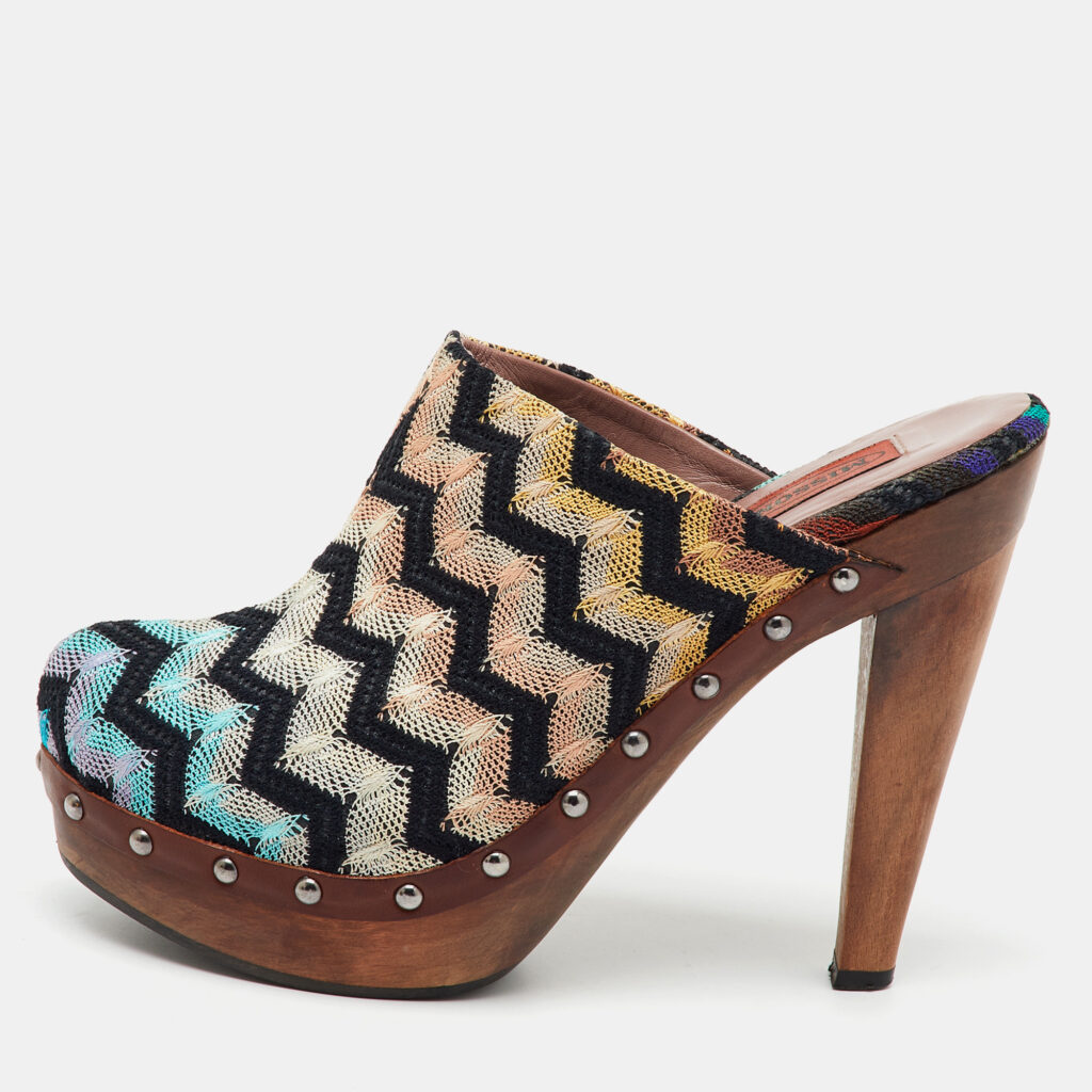 luxury-women-missoni-used-shoes-p1138360-003 Missoni Multicolor Knit Fabric Platform Clogs Size 39