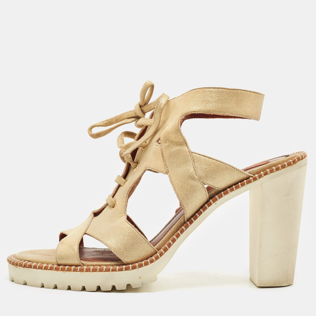 luxury-women-missoni-used-shoes-p1160589-007 Missoni Gold Leather Ankle Strap Sandals Size 40
