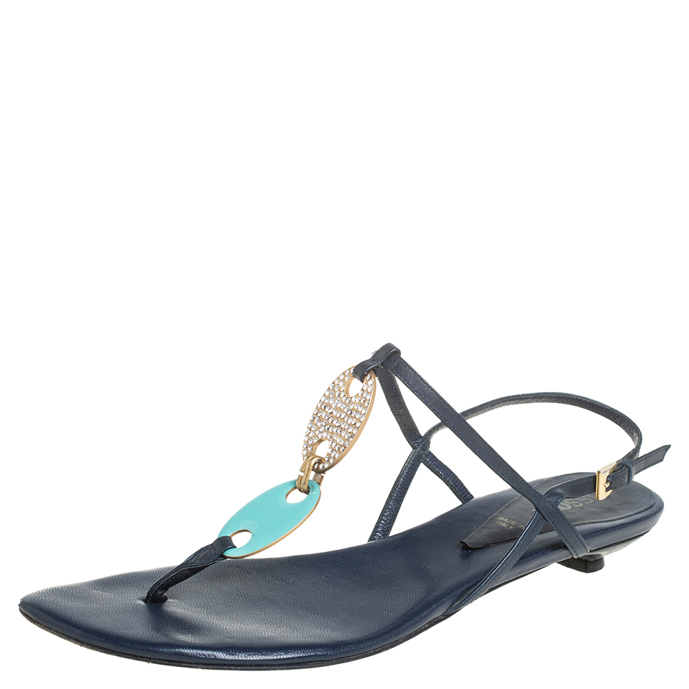 luxury-women-missoni-used-shoes-p413135-003 Missoni Blue Leather Thong Sandals Size 37