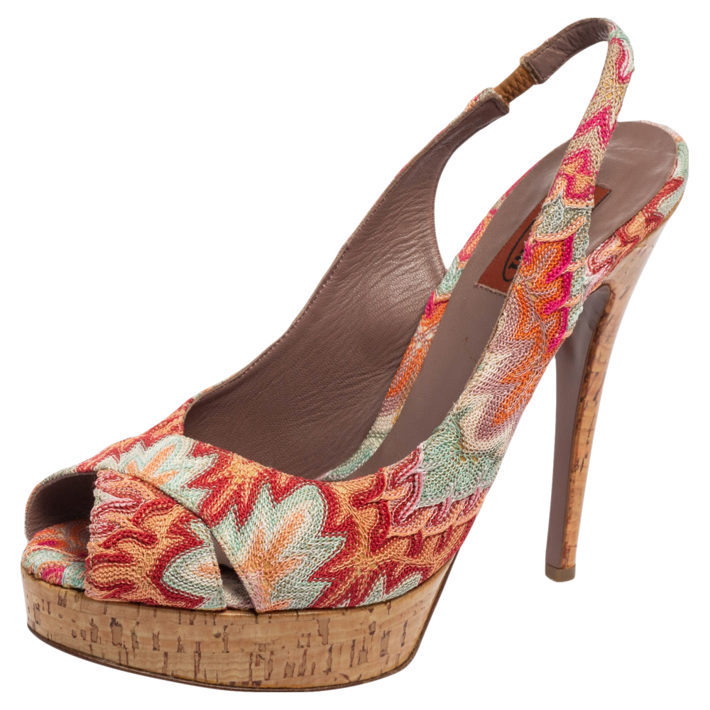 luxury-women-missoni-used-shoes-p597010-007-2 Missoni Multicolor Weave Fabric Peep-Toe Platform Slingback Sandals Size 39