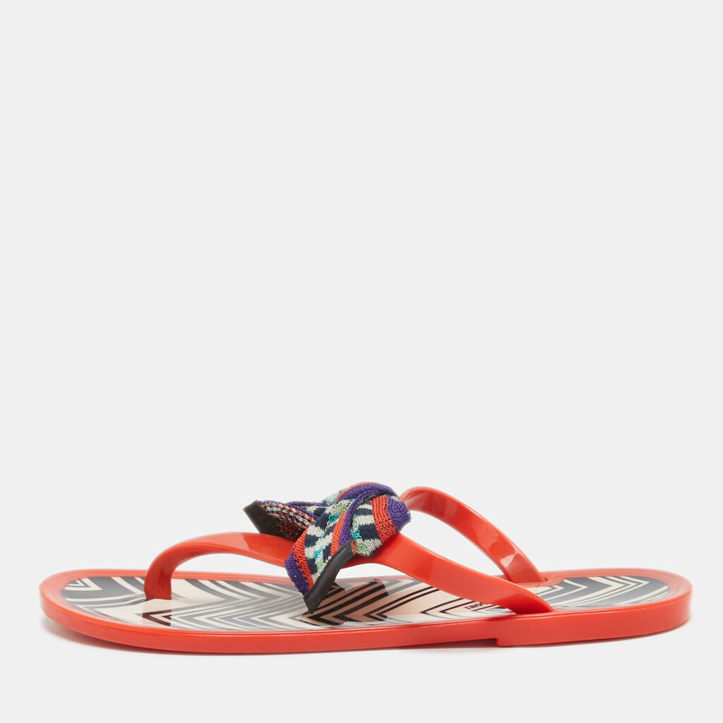 luxury-women-missoni-used-shoes-p966462-001 Missoni Orange Jelly Bow Thong Flat Sandals Size 37