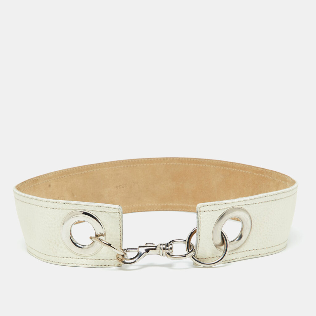 luxury-women-miu-miu-used-accessories-p1030400-005 Miu Miu Off White Leather Buckle Waist Belt 85CM