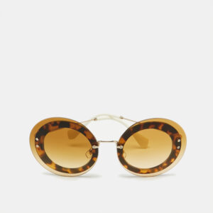 Miu Miu Gold Tone/Brown Gradient SMU10R Round Sunglasses