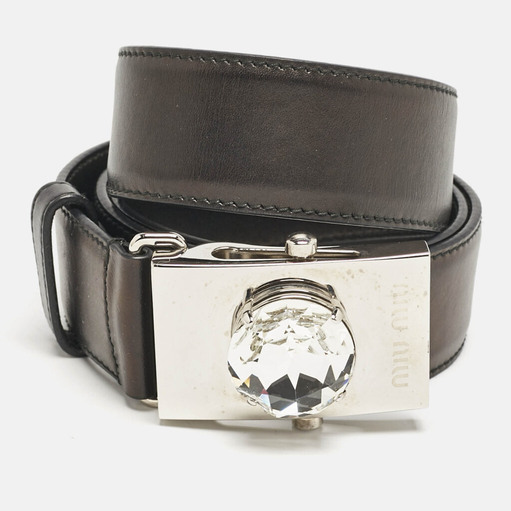 luxury-women-miu-miu-used-accessories-p1149239-003 Miu Miu Black Leather Crystal Buckle Belt 80 CM