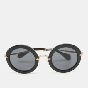 Miu Miu Black/Gold SMU 13N Round Sunglasses