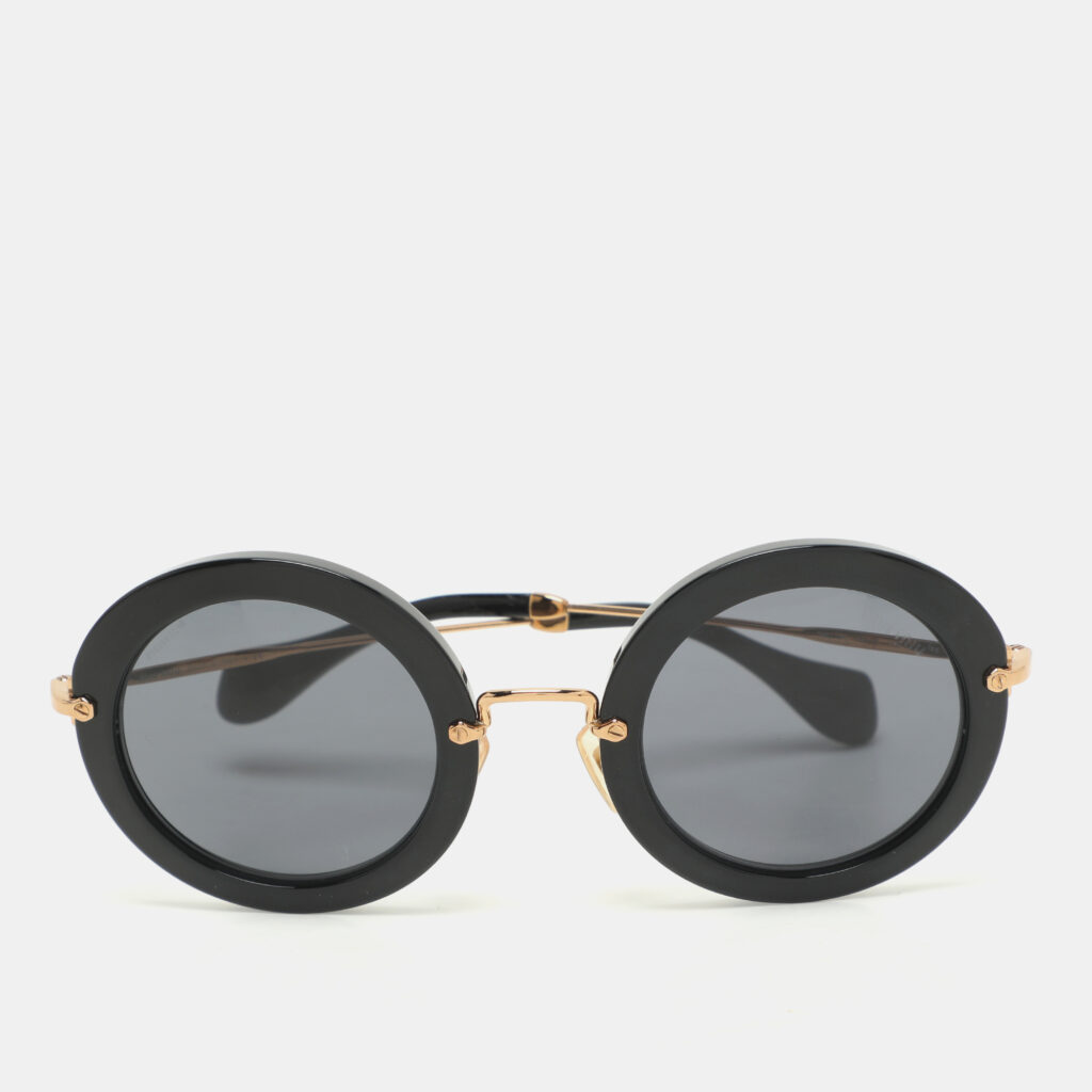 Miu Miu Black/Gold SMU 13N Round Sunglasses