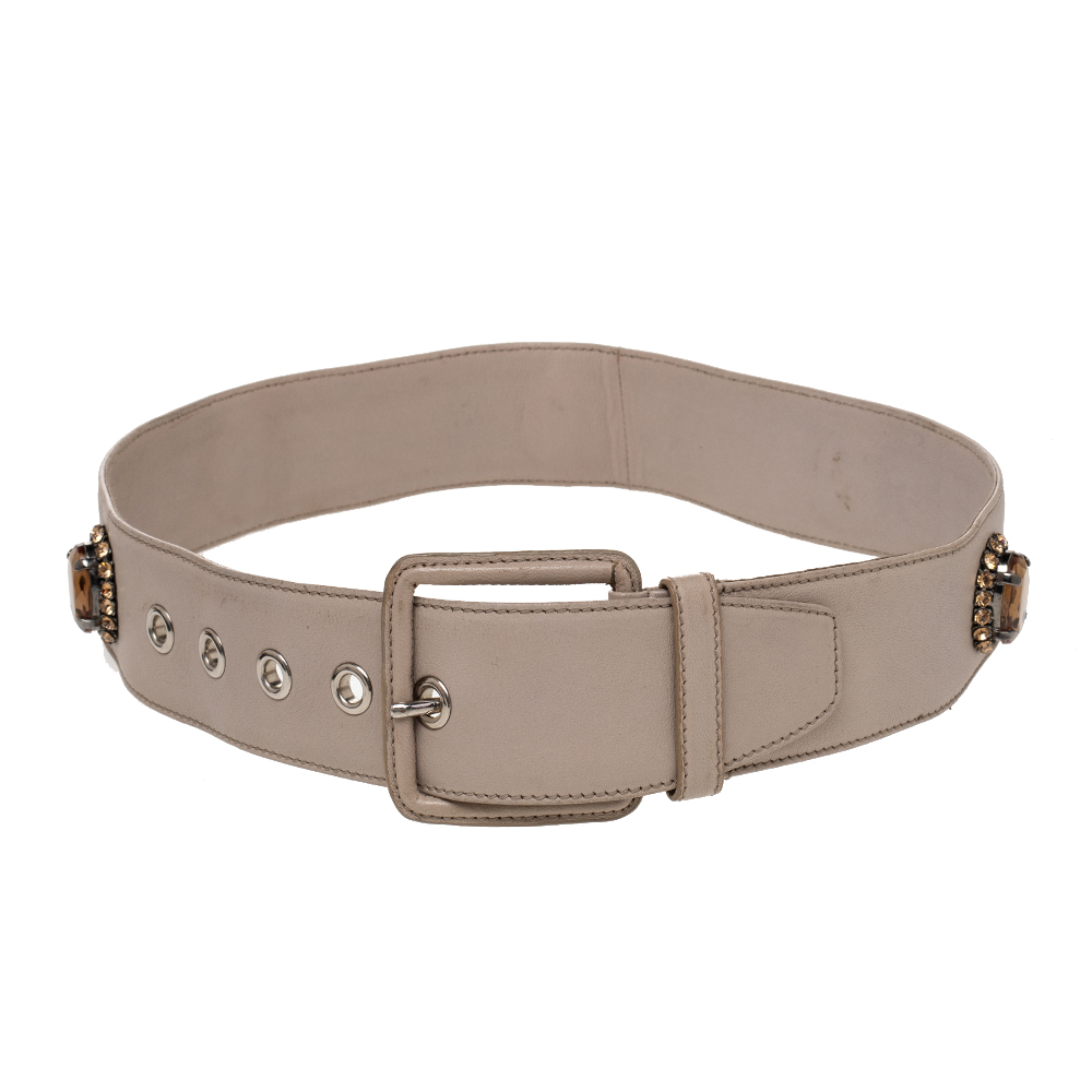 luxury-women-miu-miu-used-accessories-p474317-006 Miu Miu Beige Soft Leather Embellished Buckle Belt 70CM