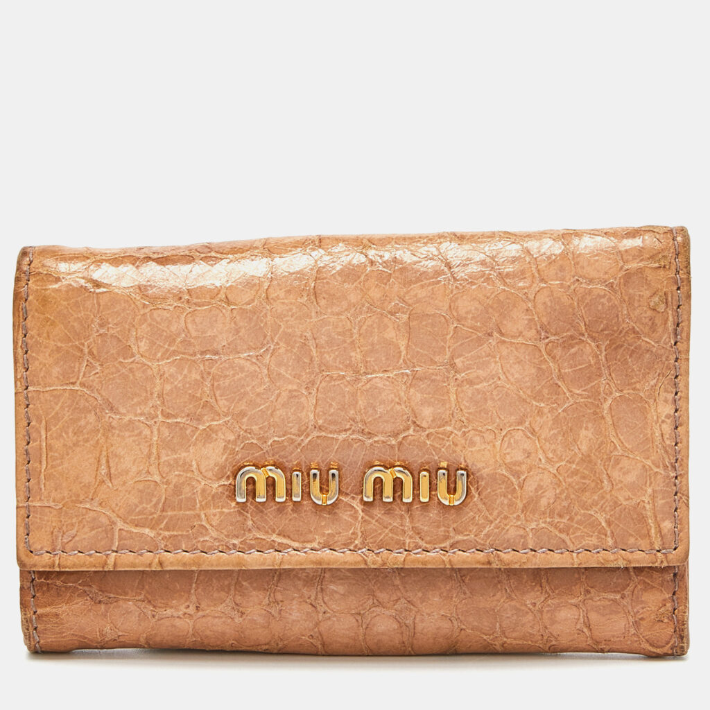 luxury-women-miu-miu-used-accessories-p835666-009 Miu Miu Dusty Pink Croc Embossed Leather Key Holder