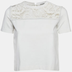 Miu Miu White Knit Lace Trim Top S