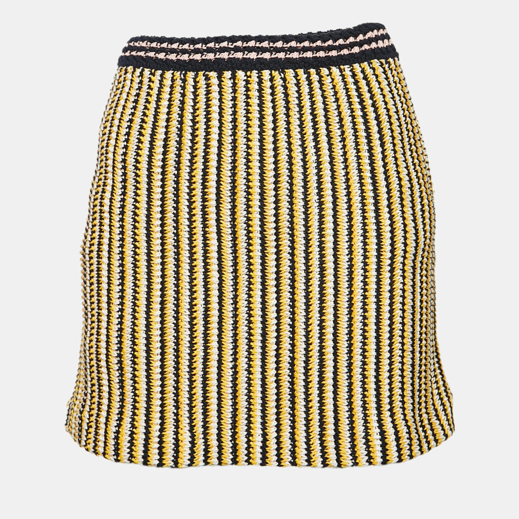 luxury-women-miu-miu-used-clothes-p1073734-001 Miu Miu Yellow/Blue Stripe Crochet Mini Skirt S