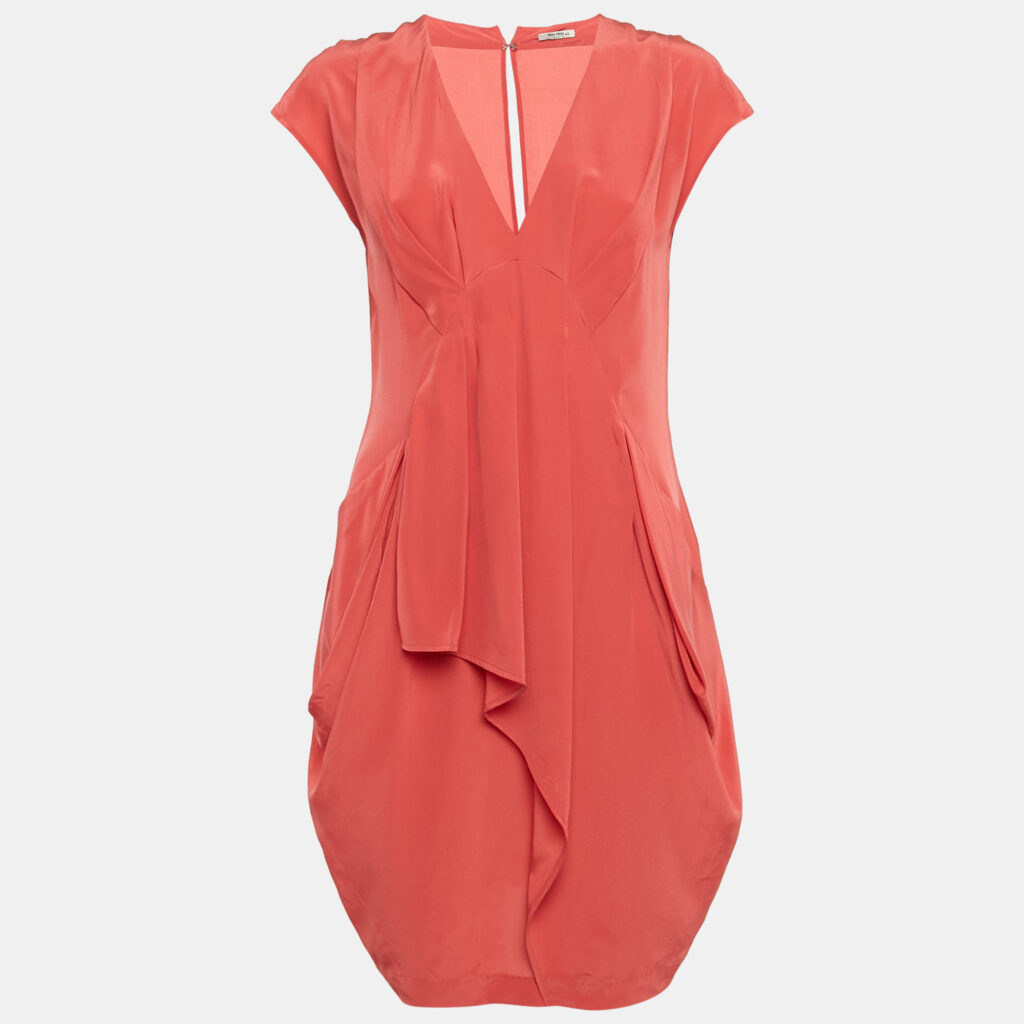 luxury-women-miu-miu-used-clothes-p1108154-003 Miu Miu Pink Silk Drape Detail Mini Dress M