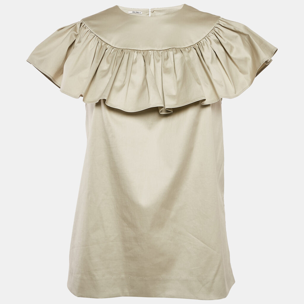 Miu Miu Green Cotton Gathered Top S