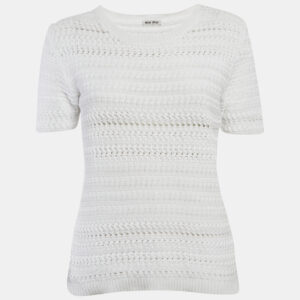 Miu Miu White Patterned Knit Round Neck Top M