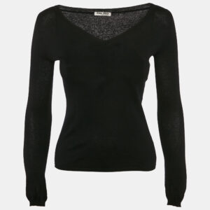 Miu Miu Black Wool Long Sleeve V-Neck Sweater XS
